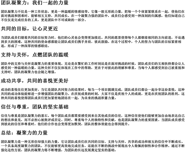 有关团队凝聚力的句子（描写团队凝聚力温暖的文字）