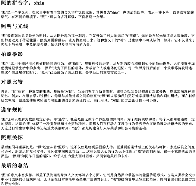 照的拼音字